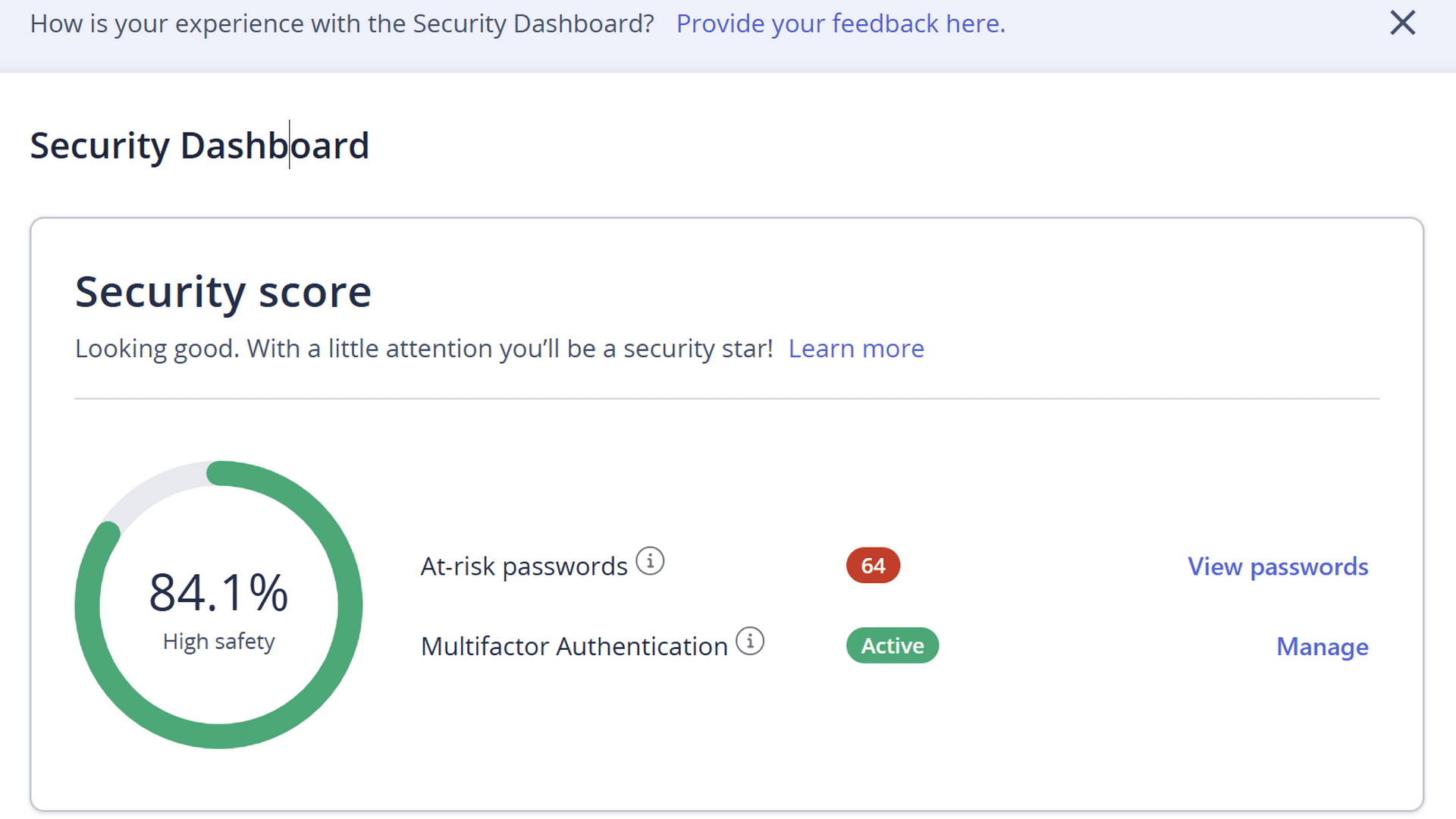 Security dashboard reused passwords danger